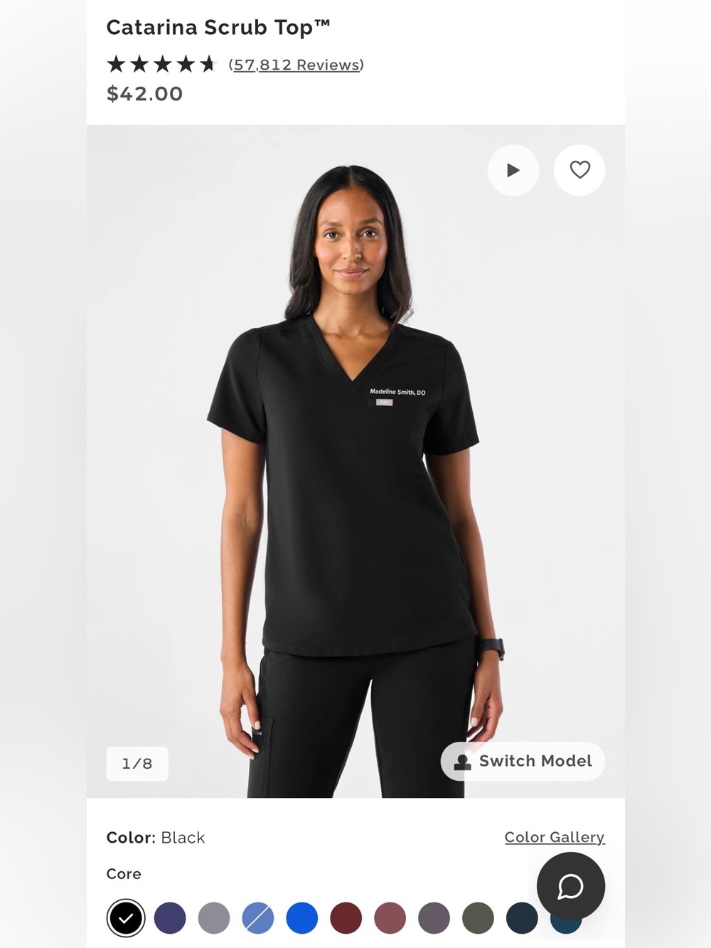 FIGS Catarina V-Neck Scrub Top - Black XS